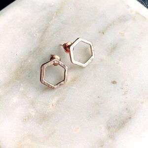 Rose Gold Earring Stud Textured Hexagon Geometric Dainty Boho Casual Minimalist